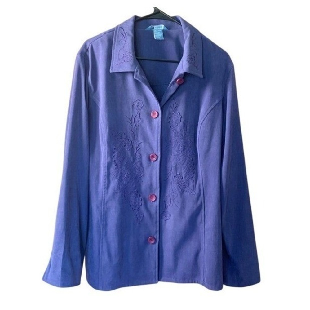 Koret Jacket Womens XL Purple Vintage Embroidered Stretch Blazer Grannycore